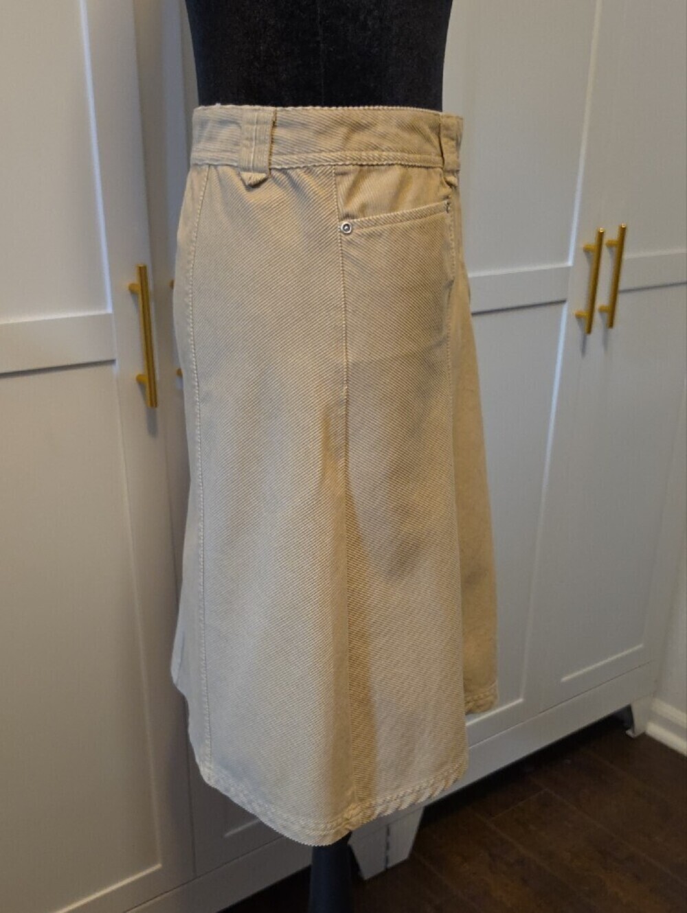 100% Cotton Neutral A-Line Skirt with Front Button - Picture 5 of 13